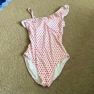 Roller Rabbit Pink Heart One-Shoulder Swim One Piece